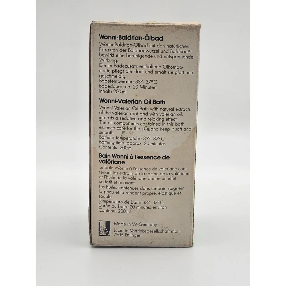 Wonni‎ Valerian Oil Bath Relaxing Calming Sedative Made in Germany Vintage